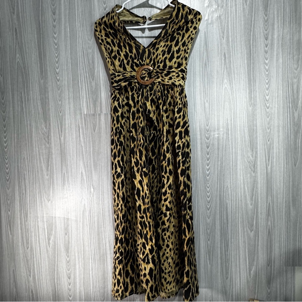ASOS Leopard Halter Maxi Dress Cotton Linen Blend Women’s‎ 4 Tall Resort Wear